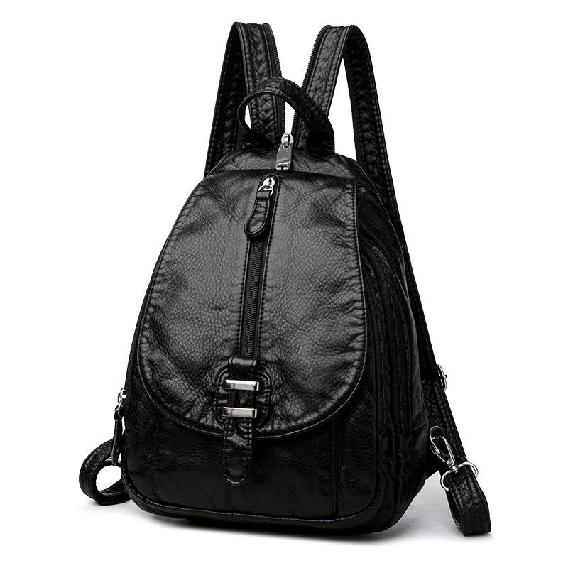 

Backpack Casual soft leather schoolbag Travel small backpack чорний