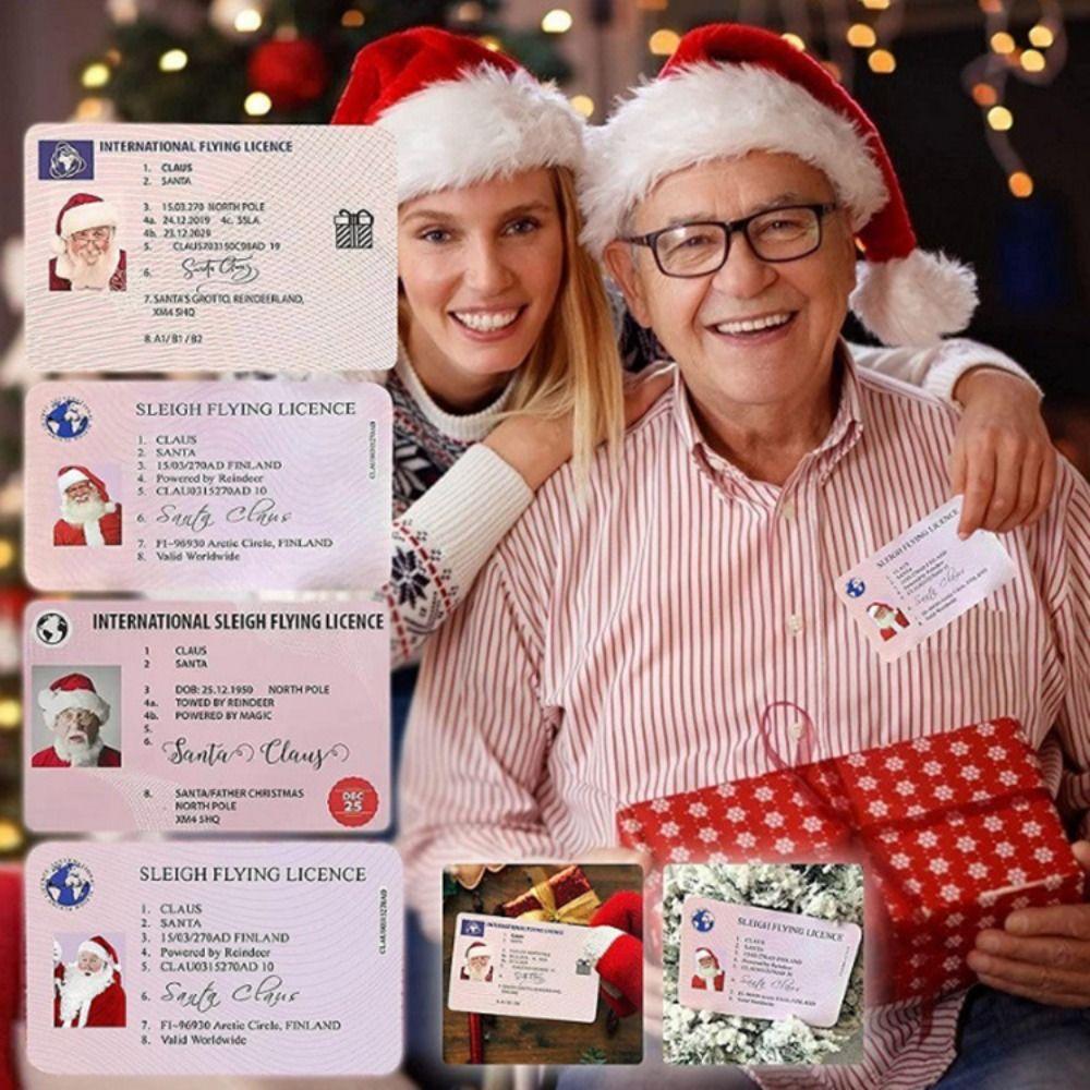 Tree Home Christmas Card Christmas Gift Santa Claus Driving License Sleigh Flying Riding License