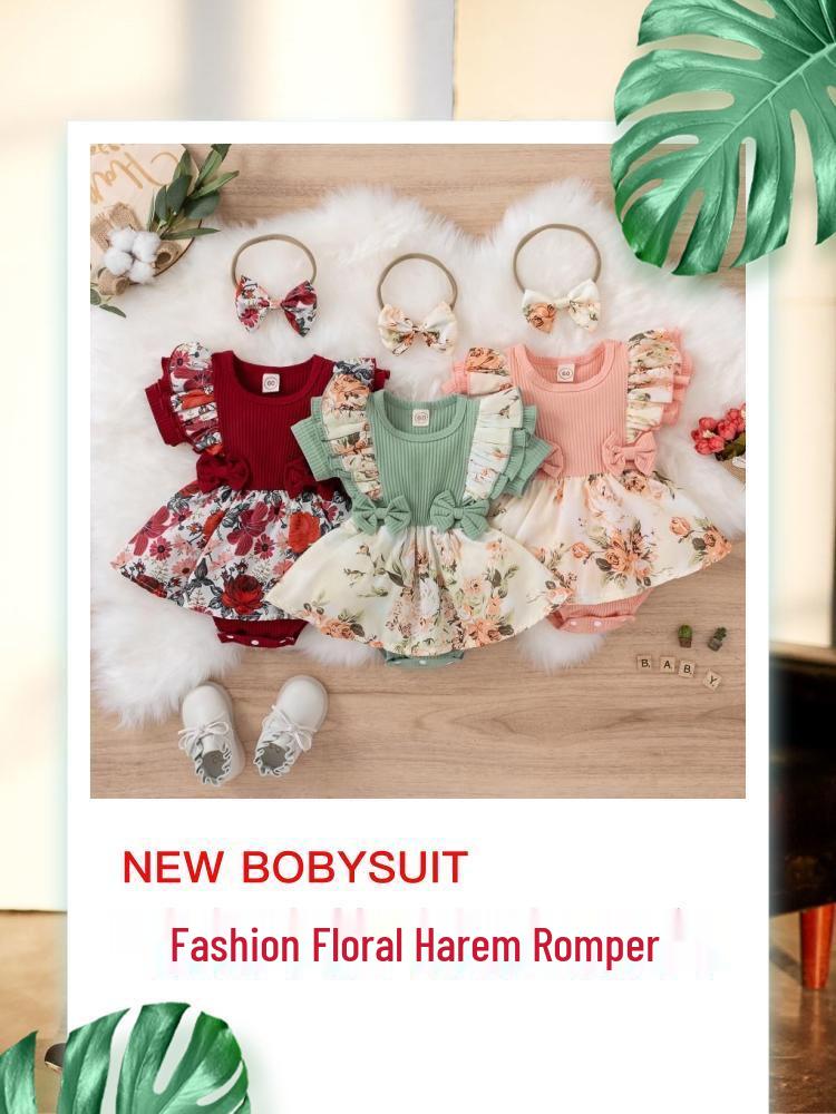 Summer Floral Short Sleeve Newborn Romper for 0-1 Year Olds - European & American Style