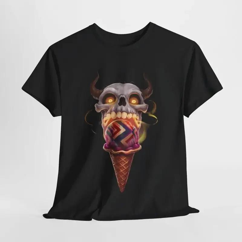 Gothic Skull Devouring Ice Cream Cone T Shirt Perfect For Halloween Fashion