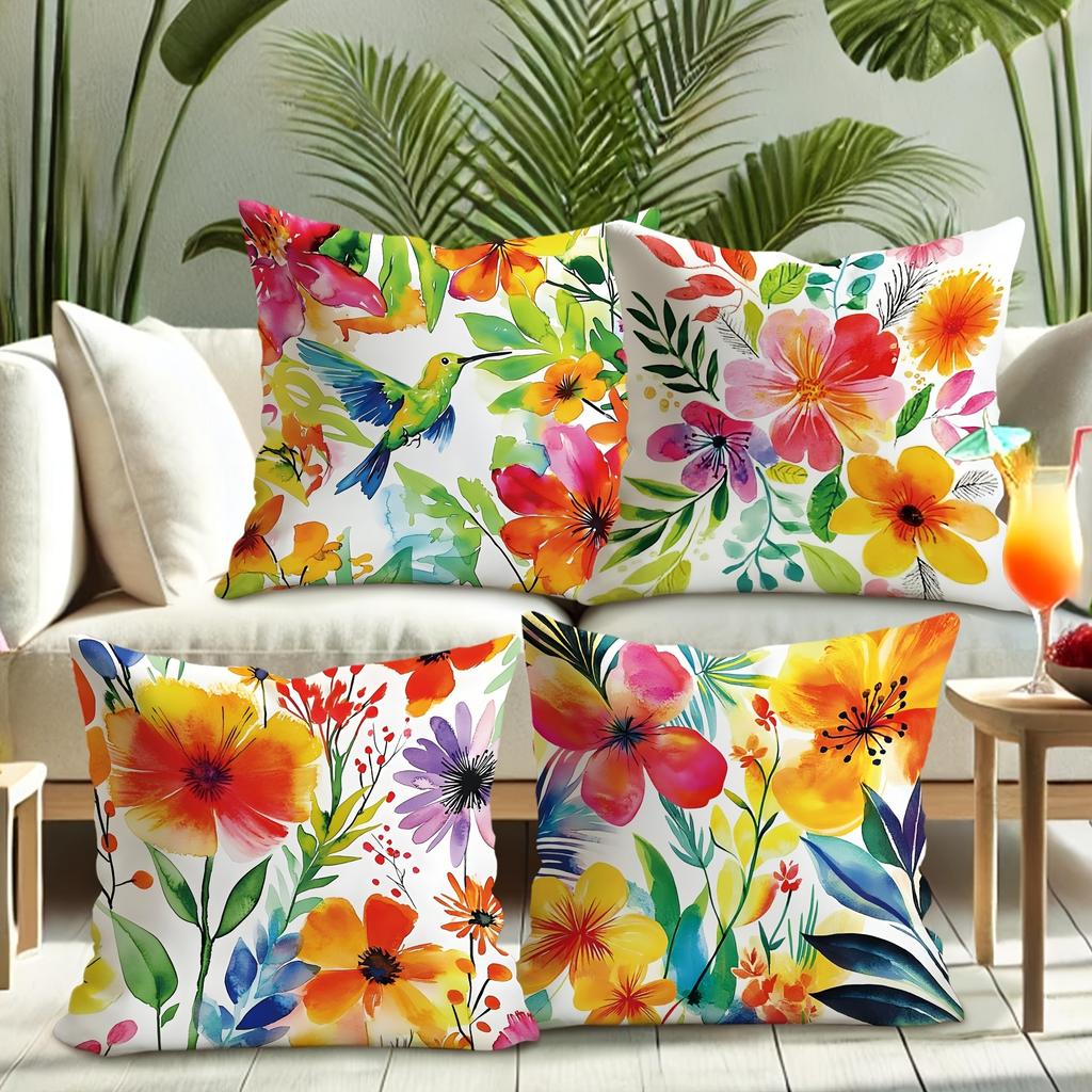Watercolor Multicolor Floral Pillow Cases - Artistic Home AccentsLiving room sofa cushion cover, bedroom room decoration