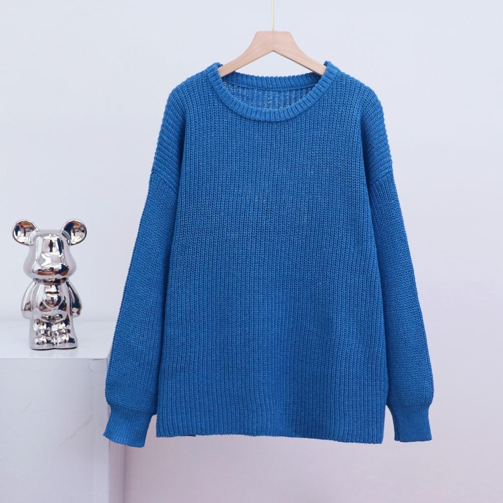 Women's Autumn Winter New Loose Crew Neck Solid Color Long Sleeve Lazy Style Knit Cardigan Coat