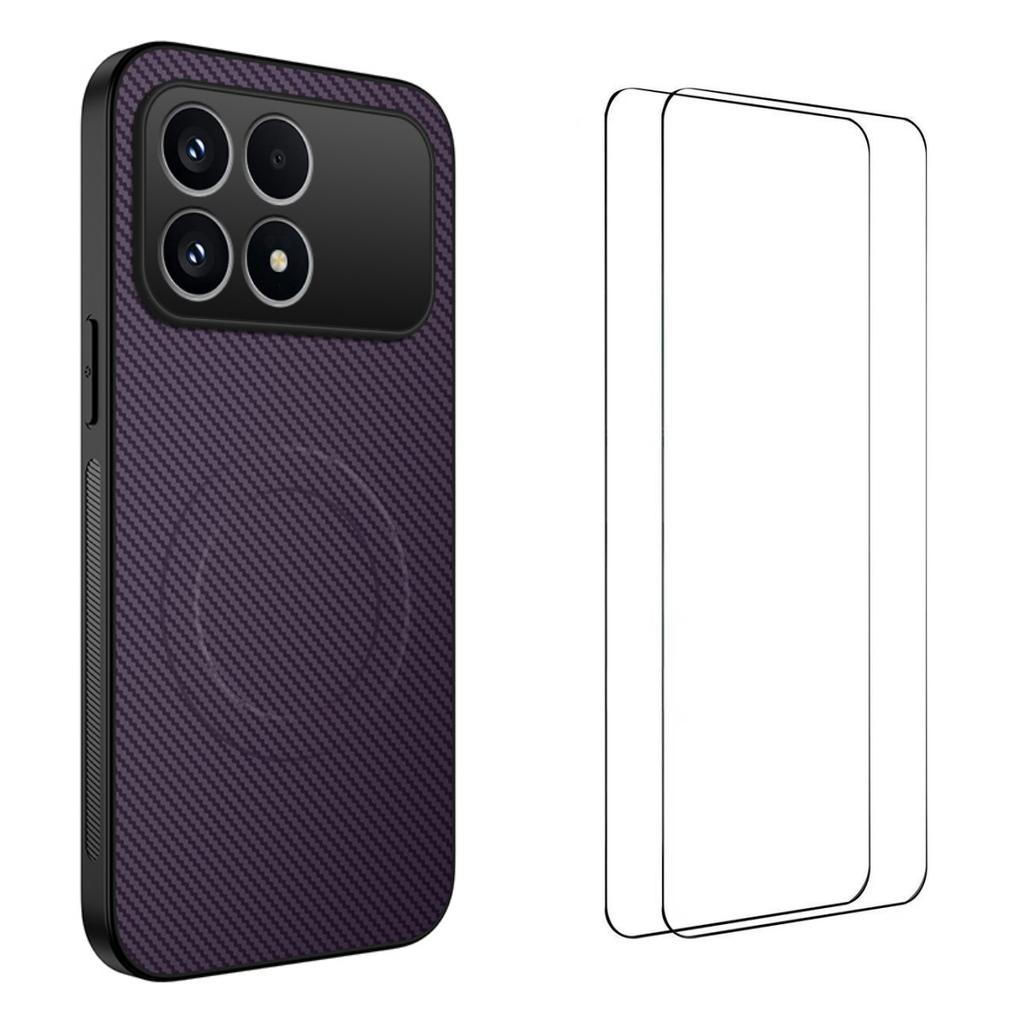 For Xiaomi Redmi K90 5G/Poco F8 Pro Magnetic Case WANLONFENG TQ1 Series Carbon Fiber Texture PC TPU Phone Cover with 2Pcs Screen Films
