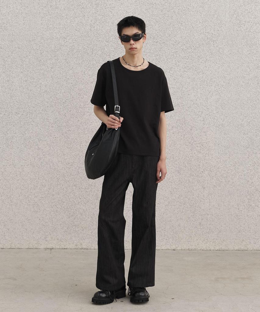 SENTAIR Dart Wide Flare Cotton Pants_Black