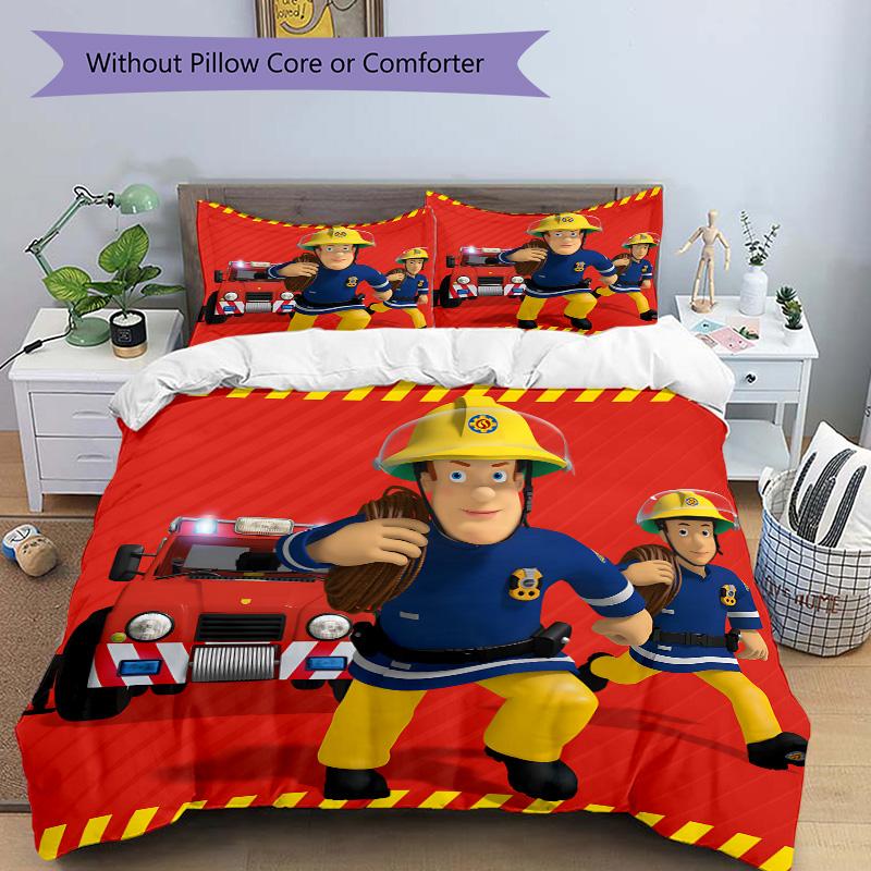 Fireman Sam'S Adventure Print 3Pcs Bedding Setduvet Cover With 2 Bedropillowcase Home Birthday Gift