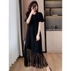 French Lace Patchwork Plus Size Summer Dress - Elegant Loose Short Sleeve Skirt for Women