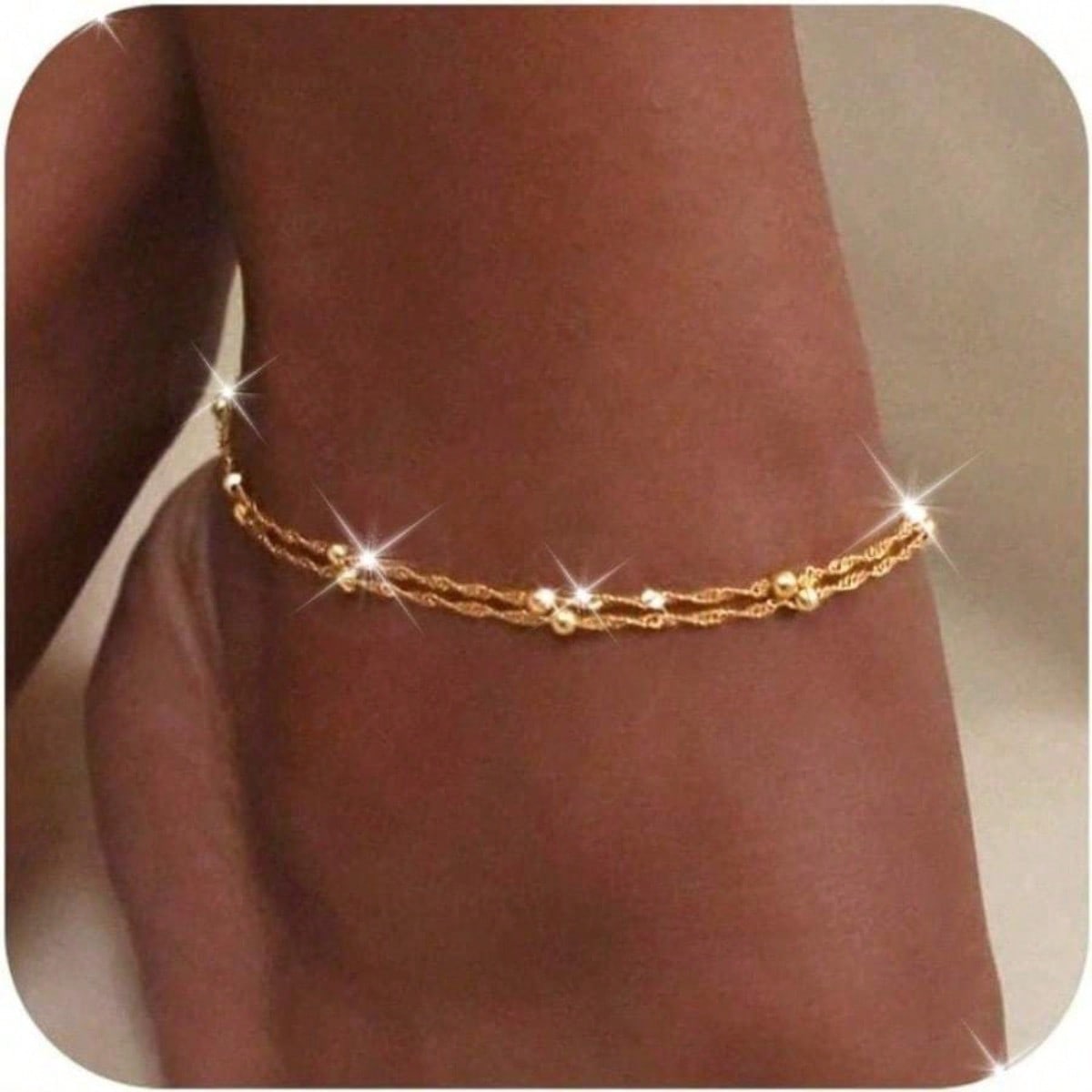 

1pc Women s Fashionable Double-layer Ankle Chain, Exquisite Bead Embellished Ankle Chain, Suitable for Daily Wear, Beach Vacation, Holiday Gift Giving золотой