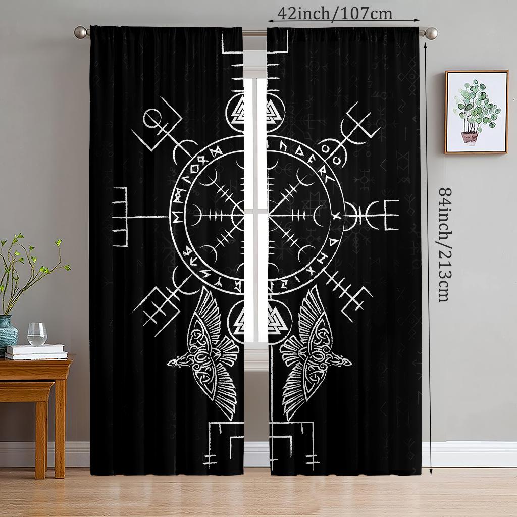2pcs- Mysterious black totem polyester curtains, pole bag curtains 42 * 84, bedroom, living room, family room decoration