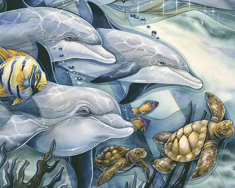 5D DIY Diamond Painting Dolphins Landscape Diamond Embroidery Cross Stitch Sea Animal Pictures Of Rhinestones Mosaic Home Decor