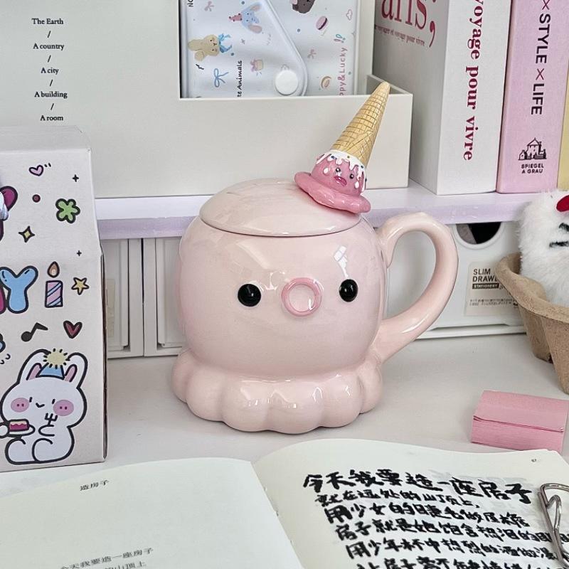 Give girls birthday gifts, high-value octopus ceramic cups, cute mugs with lids, girlfriends' souvenirs, gift boxes.