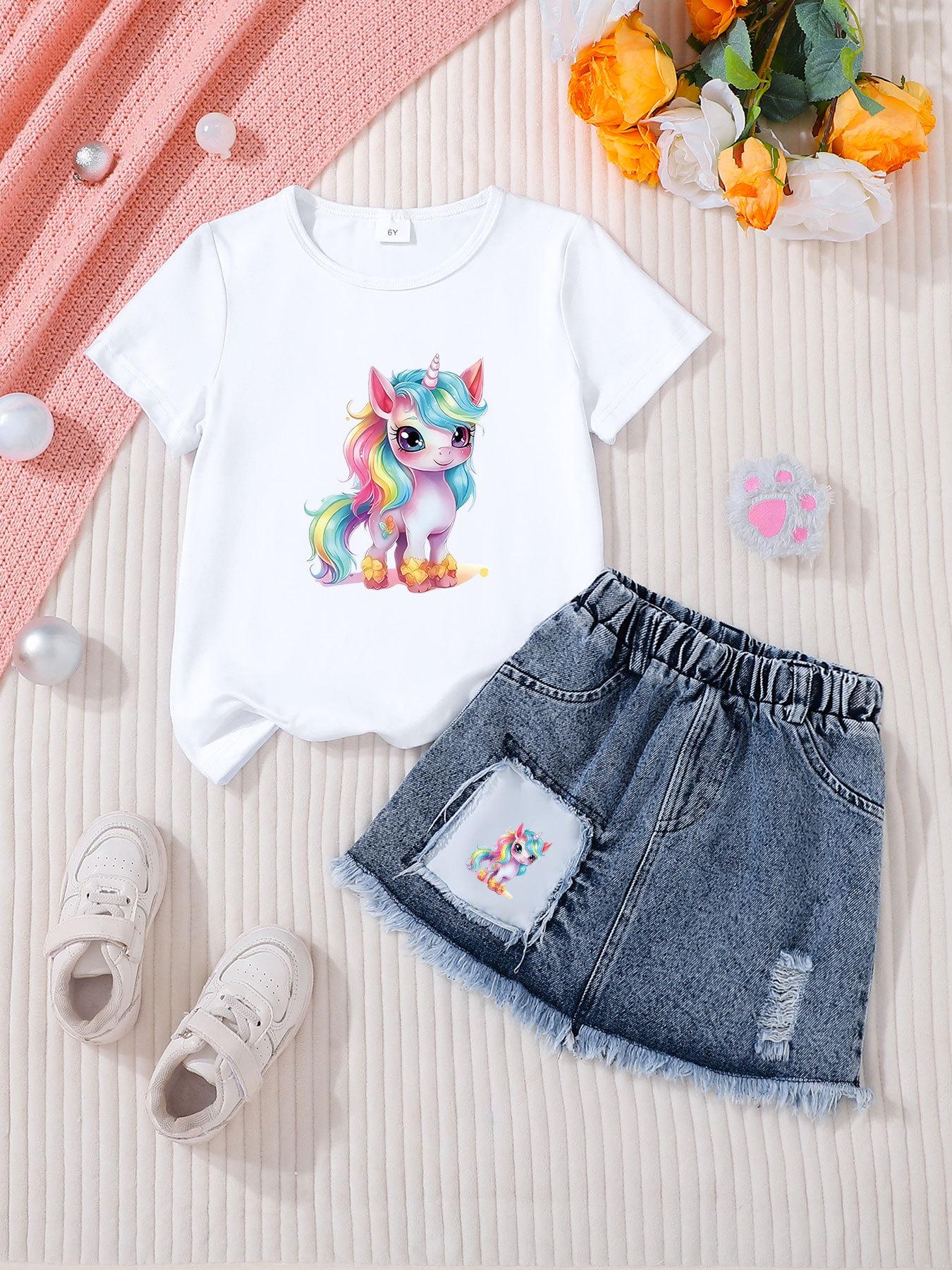 

International Kids Clothing: Girls Denim Skirt & Casual Fashion Set 5 Years