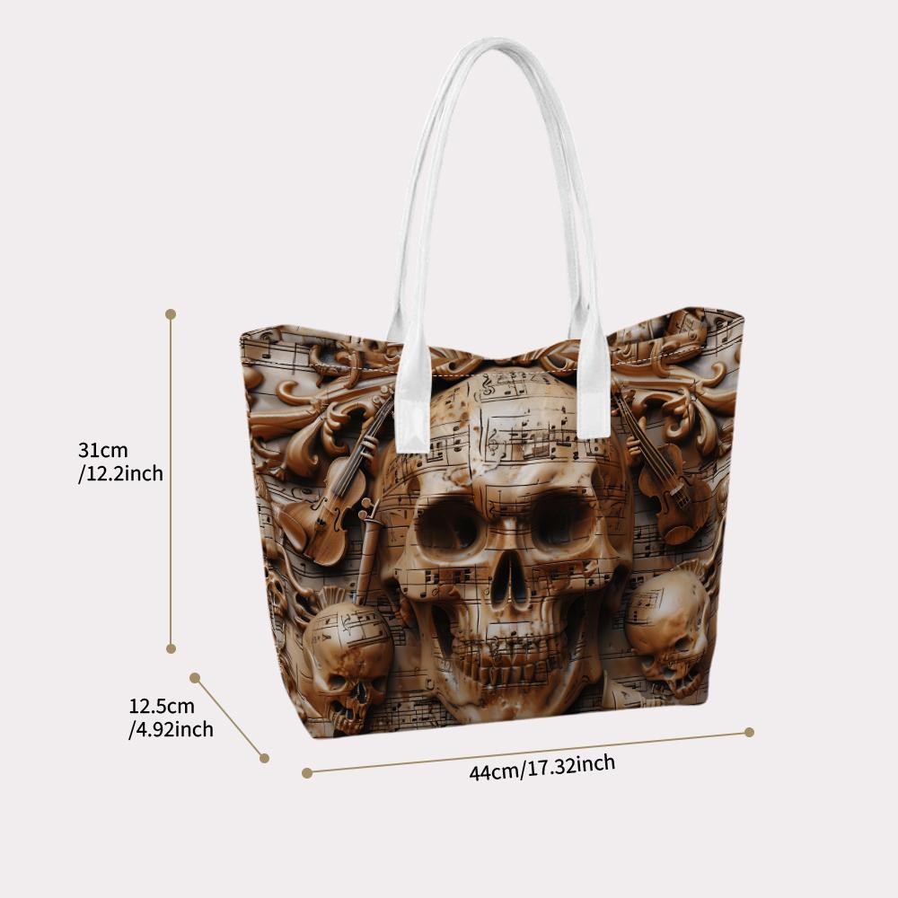 Gothic Skull Music Pattern Tote Bag Retro Casual Shoulder Handbag for Daily Use