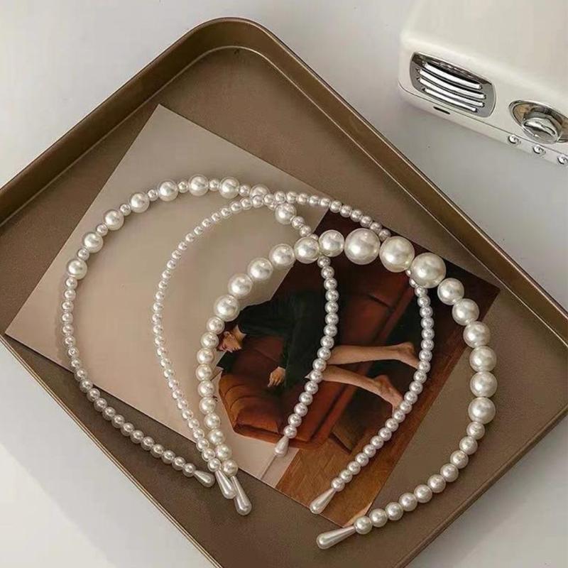 Korean Styles Acrylic Rhinestones Hairband With Faux Pearls Decoration Secure Grip Lightweight For Prom Event