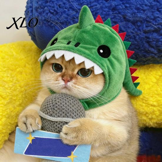 Secure Fit Pet Hat for Cats Cute Dinosaur Cats, Soft Plush Funny Cat Headwear with Shark Design, Novelty Green Costume 3D Fin And Teeth Trendy Social
