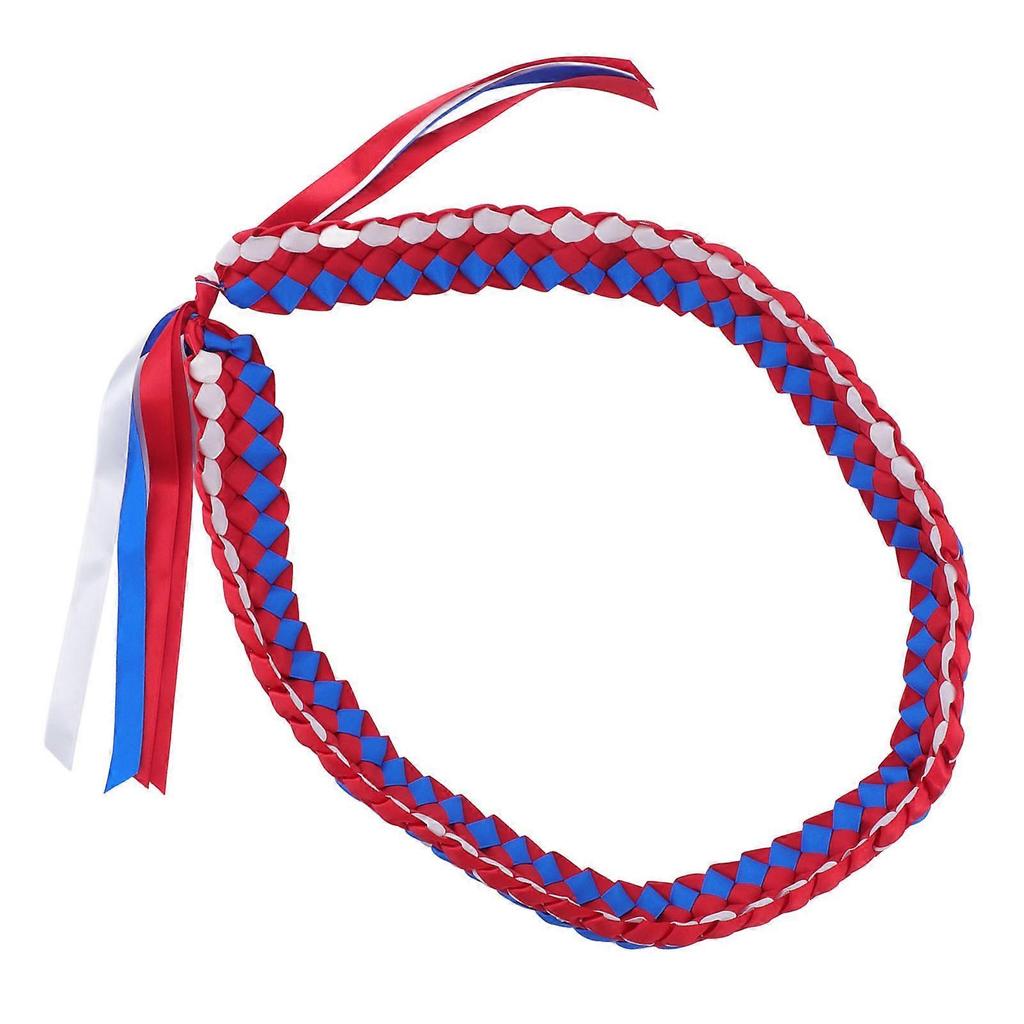 120CM Graduation Ribbon Lei Adjustable Handmade 4 Strands Braided Necklace for High School Middle School Master Doctor Red Blue White Red