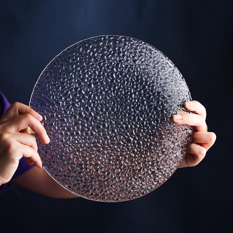 8 Inch, Rain-Drop Embossed Glass Plate, Beautiful Wedding Plates, Chafing Dinner Plate, For Buffet Cake Dessert, Dinning Food