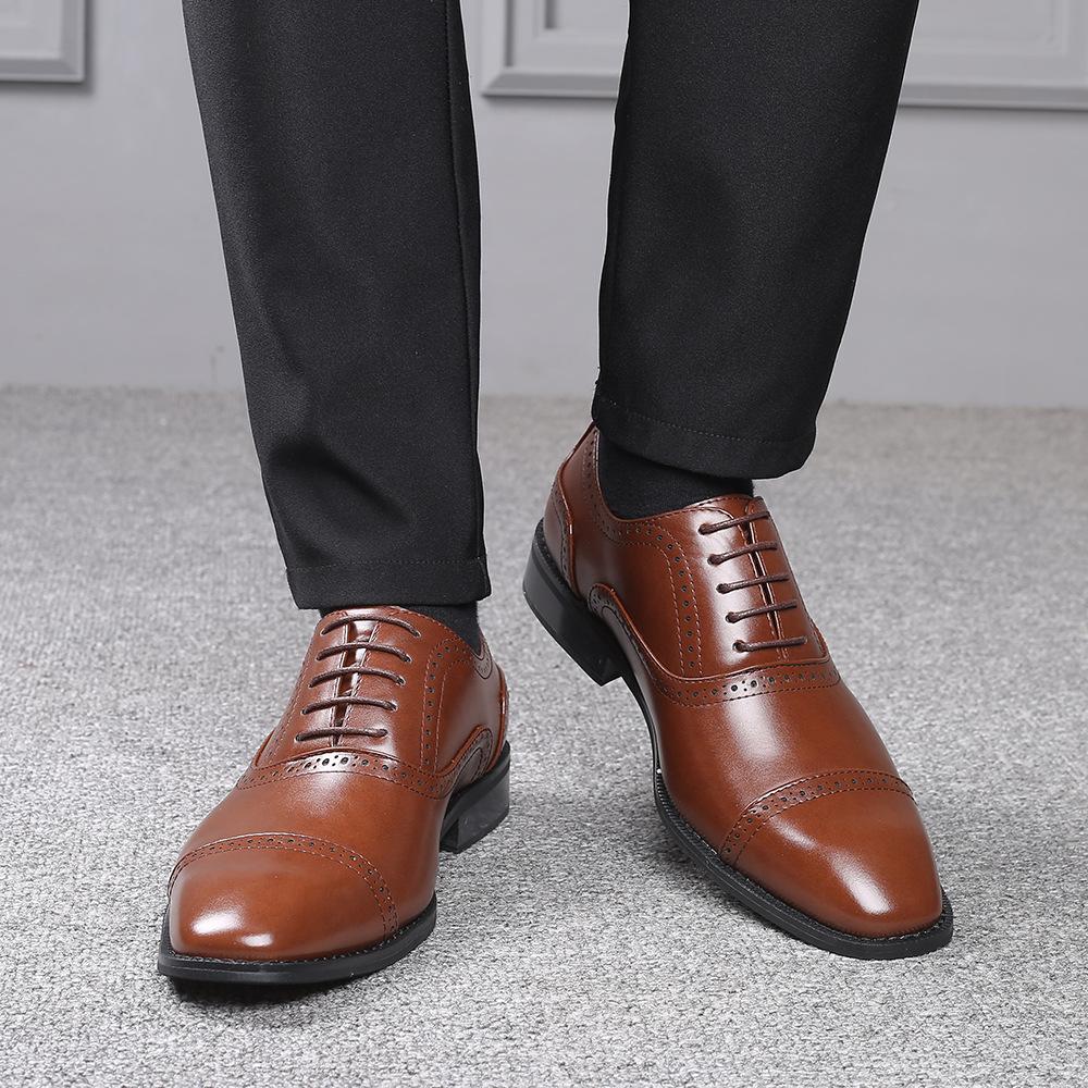 New 2024 Flat Classic Men Dress Shoes Genuine Leather Wingtip Carved Italian Formal Oxford Footwear Plus Size 38-48