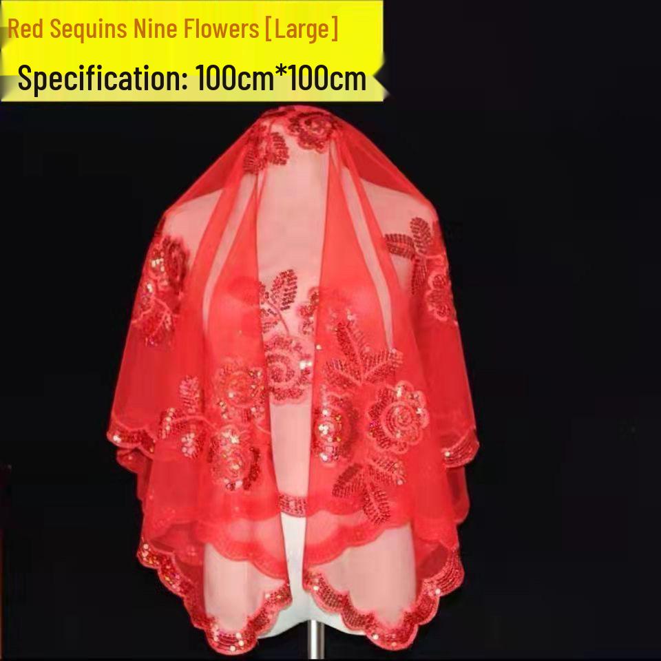 Red Xiuhe Summer Bridal Dress with Semi-Transparent Veil and Head Covering