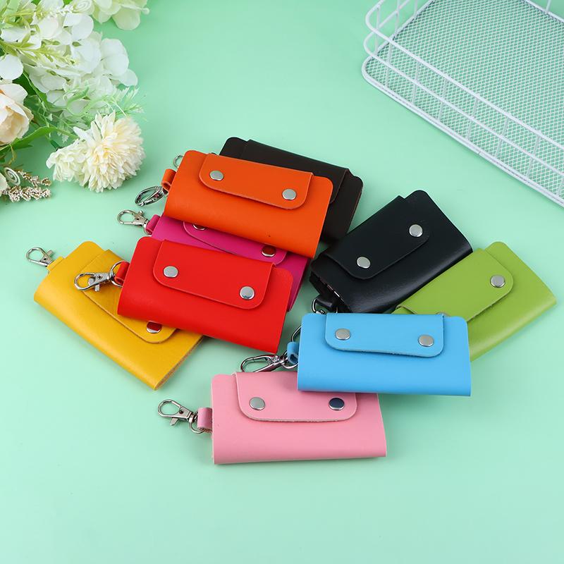 1Pc Portable Pu Leather Housekeeper Holders Car Key Holder Bag Case Unisex Wallet Cover Simple Solid Color Storage Bag