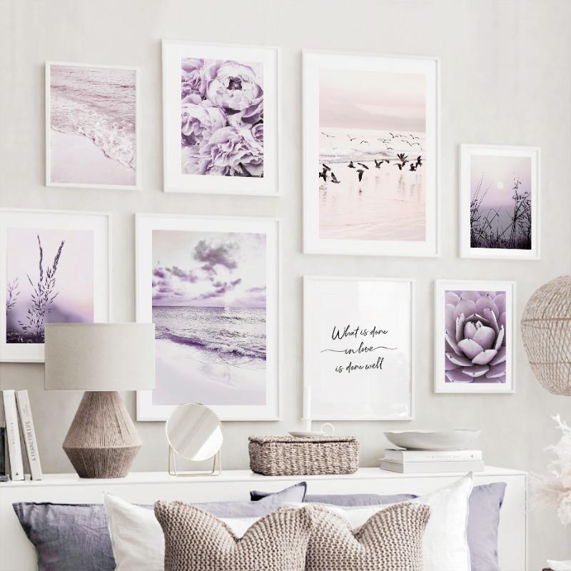 Purple Sea Beach Bird Reed Rose Cactus Wall Art Canvas Painting Posters And Prints Hotel Bar Wall Pictures for Living Room Decor