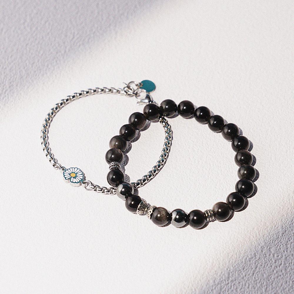 Jbans Classic Double Face Daisy 1138 Antique Ring Point 1229 Silver Stone Bracelet Set (C2501-Se406_Sv)