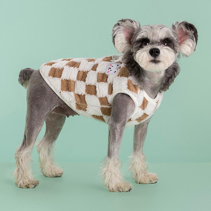 Popular Warm Checkered Fleece Dog Sweater - Comfortable, Thickened, Close-Fitting Vest for Spring, Autumn, and Winter.