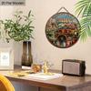 Vintage Wooden Welcome Sign with Garden Bonsai Pattern - Unique Round Sign for Front Door, Wall, Porch Hanging Decor - Ideal Home Hanging Ornament
