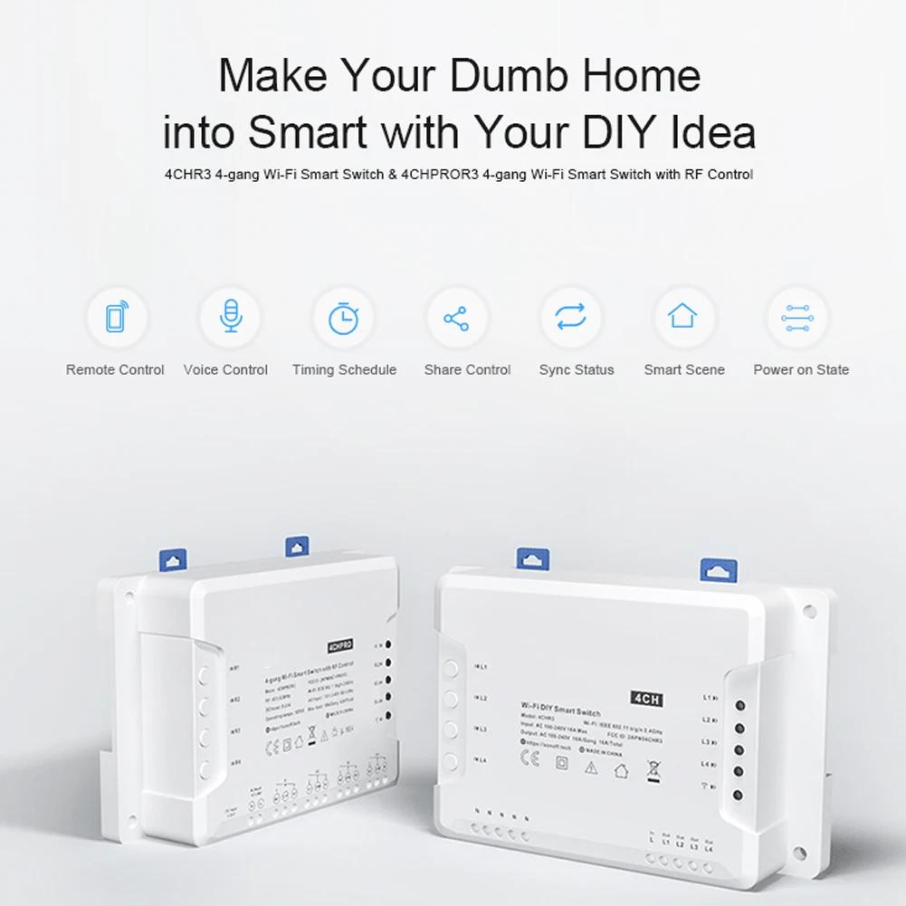 4-Channel PRO R3 Quad-Link Smart Switch Wifi Switch Module With 433Hz RF Remote Control And App Voice Control For Smart Home