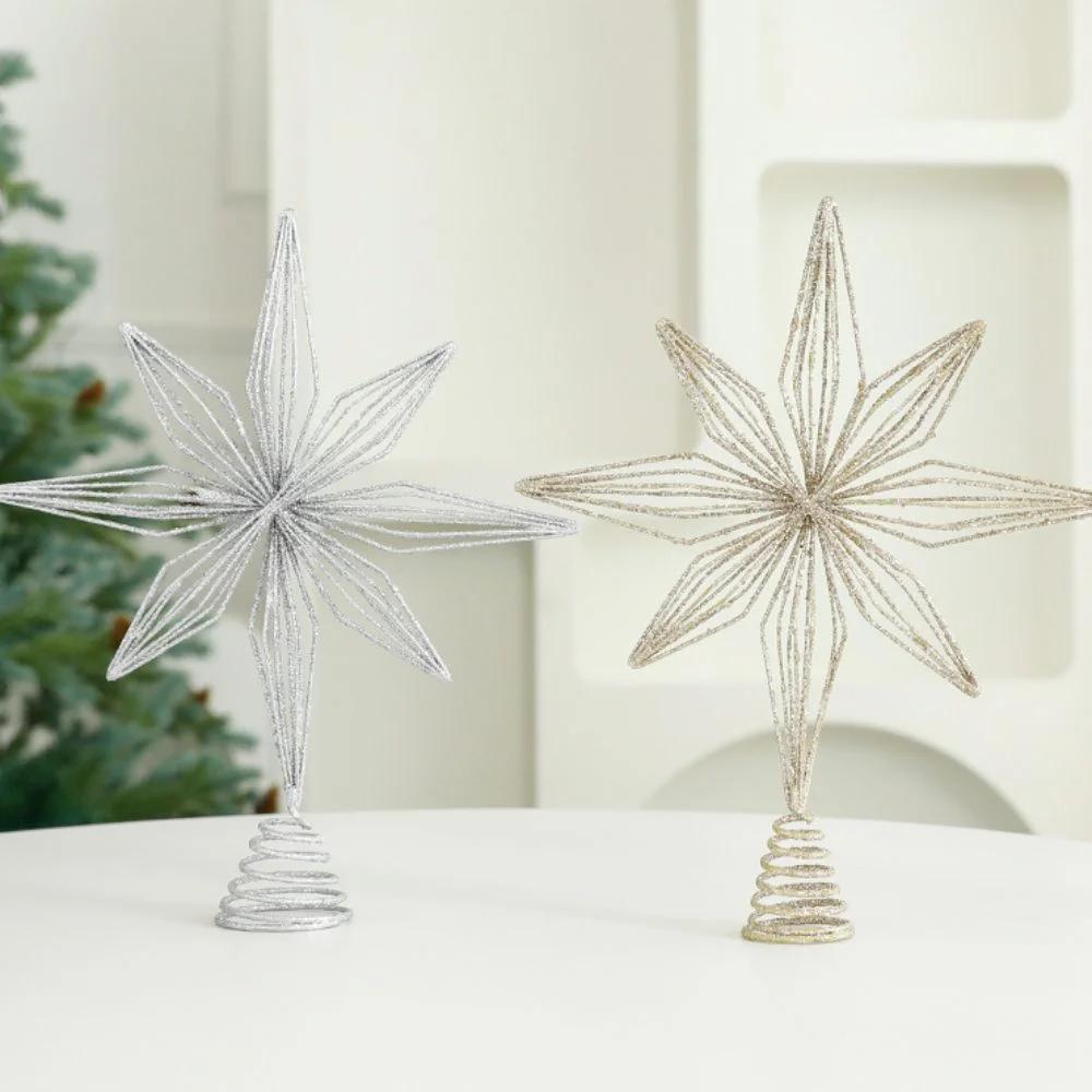 LED Christmas Tree Toppers Star Luminous Eight-pointed Star Christmas Tree Toppers Lights Iron Glitter Christmas Tree Decoration