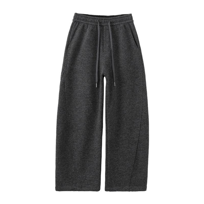 Women's Autumn/Winter 2025 Woolen Flannel Fleece-Lined Pants - Petite, Lazy, Thickened, Wide-Leg, Curved Leg Design.