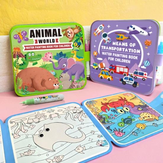 Yousheng Water Coloring Book for Kids Reusable Watercolor Picture Book with Water Brush Mess-Free Drawing Book for Creative Learning And Fine Motor