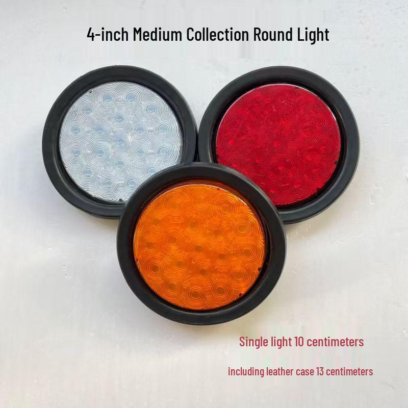 24V Universal 4-Inch LED Trailer Tail Light - Red, White, Yellow Turn Signal & Reverse