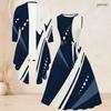 Women Plus Size Geometric Printed Two Piece Set Round Neck Sleeveless Tie Waist Flared Dress 3 4 Sleeve Open Cardigan