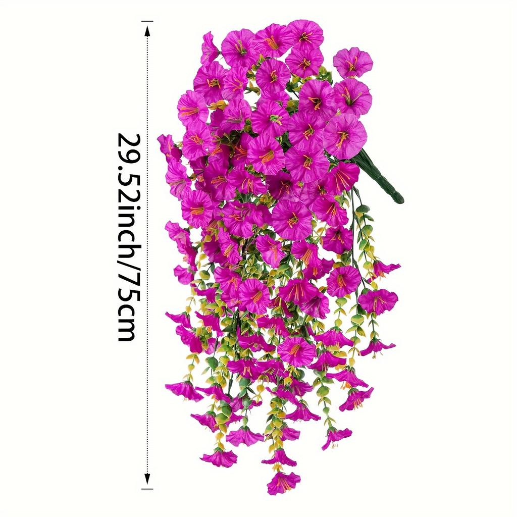 1pcs Artificial Morning Glory & Eucalyptus Vine Wall Hanging - Pink & Purple Trumpet Flower Decoration for Outdoor Garden, Patio, or Home Decor