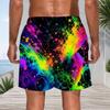 Men s Plus Size Colorful Ink Splash Printed Drawstring Waist Straight Leg Beach Shorts With Side Pockets