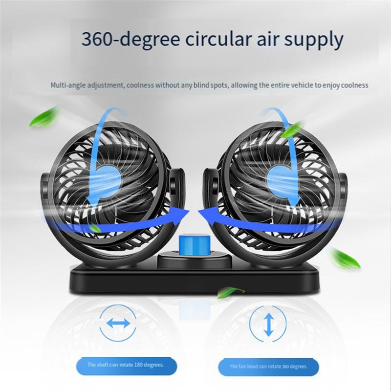 Car Fan 12V Electric Fan Double Head Portable Auto Cooling Fan Big Wind For 12V Car Fan