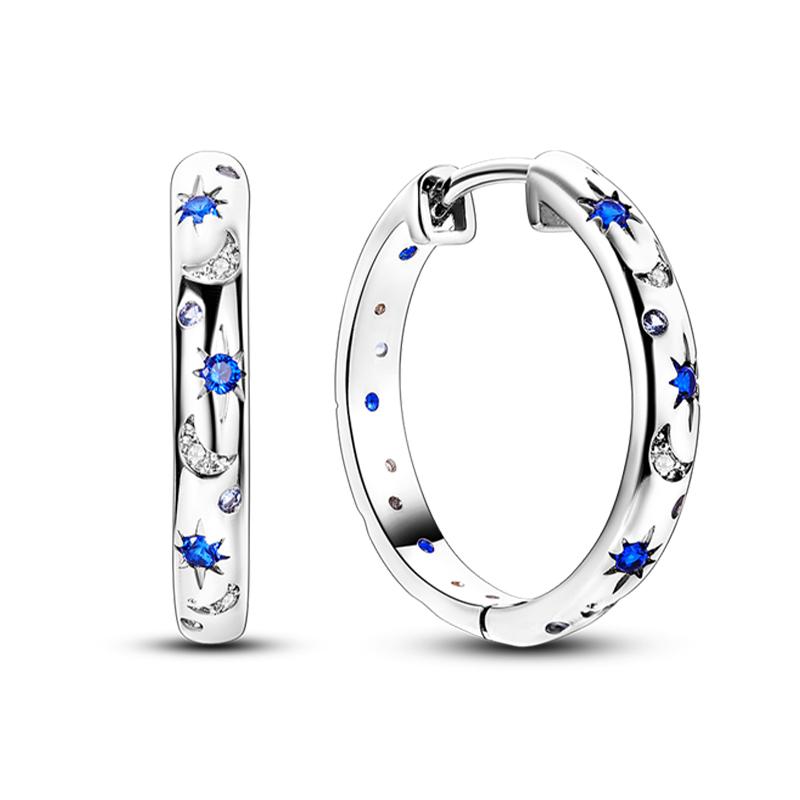 925 Silver Blue Zircon Dreamcatcher Feather Star Moon Cute Claw Hoop Earrings For Women Fine Birthday Jewelry Gifts