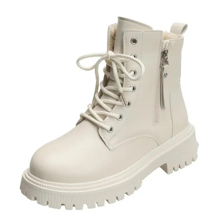 

Мода 2024 года, новые корейские модные повседневные рыцарские осенние байкерские ботинки на платформе с коротким толстым дном, черные ботильоны для женщин 42 белый