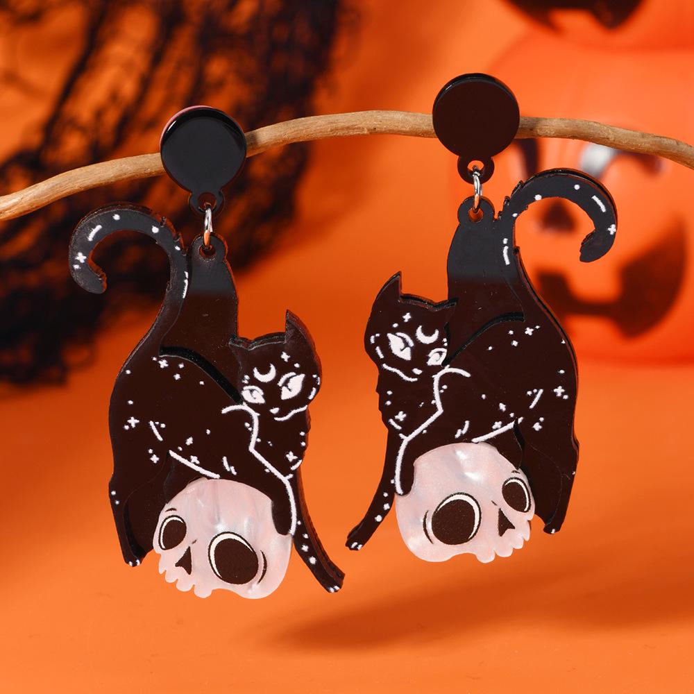 Dark Quirky Black Skeleton Resin Pendant Earrings & Necklace - Decorative Jewelry Accessories