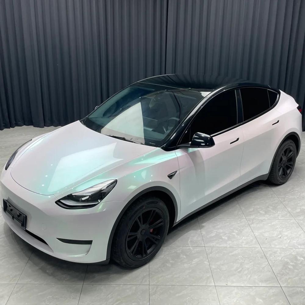Car Sticker Glossy Aurora White Auto Vinyl Wrapping Film Color Change Vinyl Film PVC PET Bubble Free Car Accessories Auto Decals