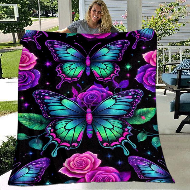 1pc Butterfly Printing Lightweight Flannel Blanket, Comfortable and Warm Blanket,  Sofa Bed and Couch Office, Suitable for Gift Blankets