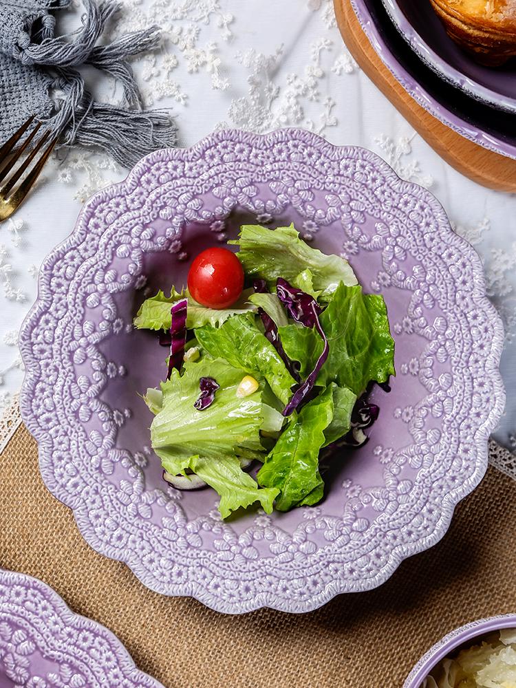 Nordic Style Purple Ceramic Tableware Set: Retro French Bowls, Plates & Dishes - Perfect Housewarming Gift