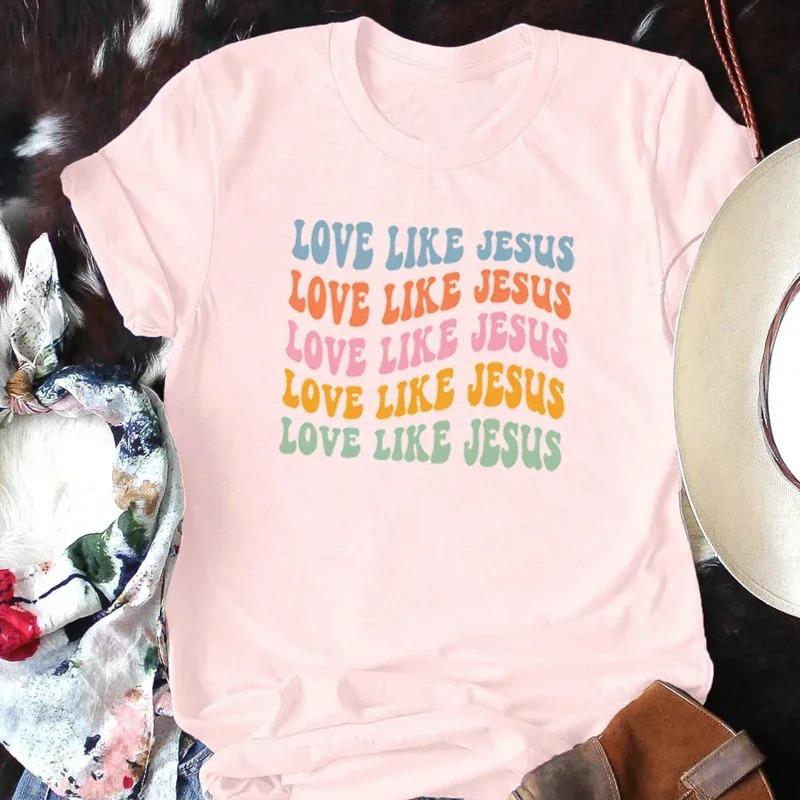 Love Like Jesus Faith T-shirts για Unisex με κοντό μανίκι Θρησκευτικό μπλουζάκι με στίχους της Βίβλου Retro Groovy Graphic Tees Christian Apparel Unisex