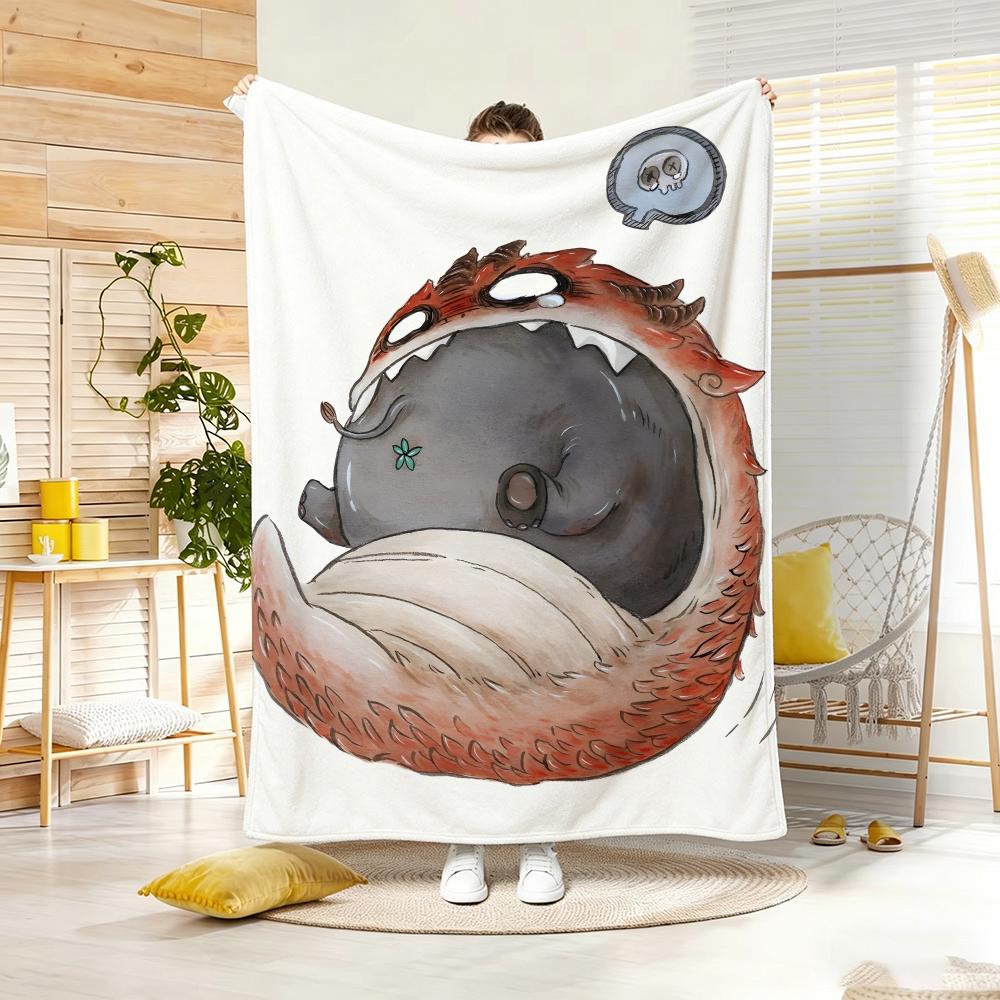 Cartoon S-Shan Hai Jing Beasts Throw Soft Warm Throw Blanket For Bedroom Living Room Bed Travel Camping Picnic Gift