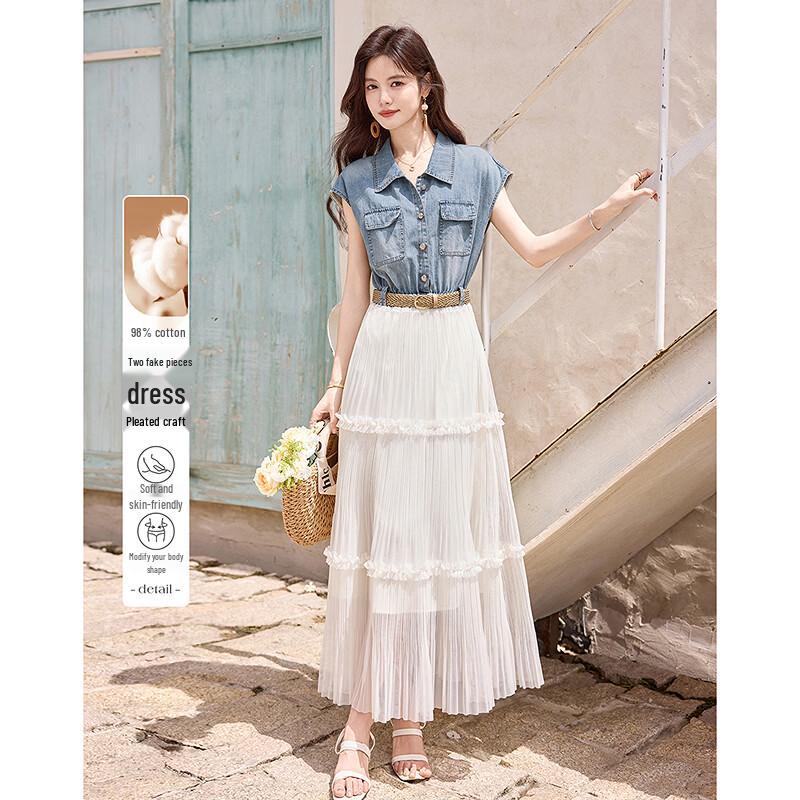 Elegant Petite Fake Two-Piece Summer Dress M