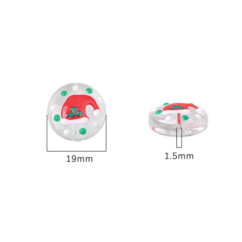 1Pcs 19mm Christmas Series Transparent Coloured Glaze Beads Hand-Painted Drop Oil Flat Round Beads For Jewelry Making DIY Charm Decoration