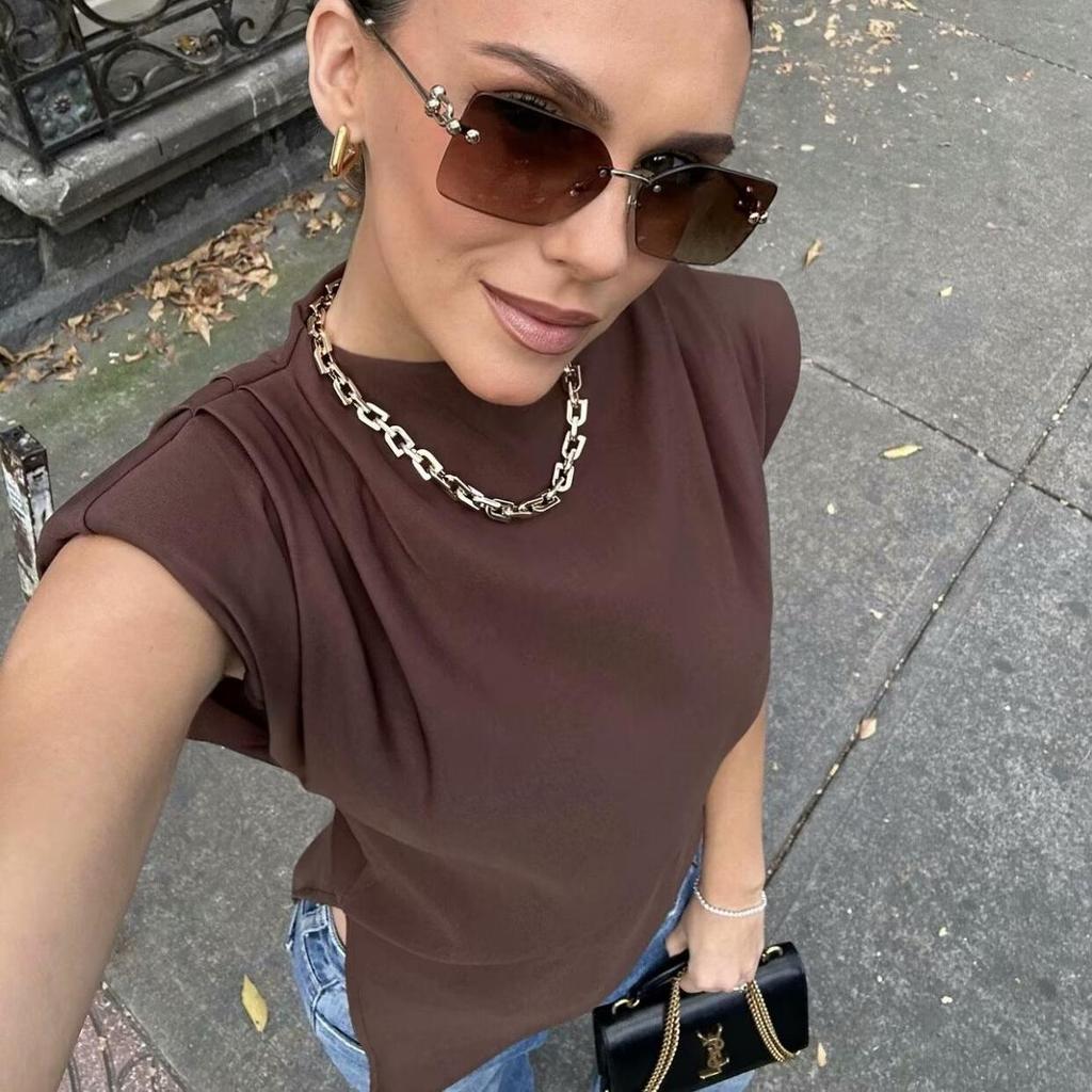 Nový evropský a americký módní jednoduchý plisovaný dekorativní top bez ramen