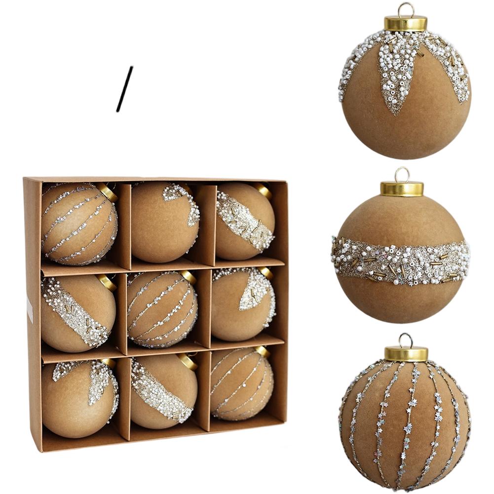 Christmas Tree Ornament Velvet Ball 68cm with Hand Painted Flocked Designed for Hanging on Holiday Trees and Wreaths