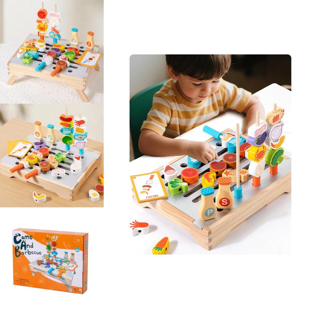 Wooden Simulation Barbecue Rack Cooking Family Interactive Children Toy Set For Parent Child Interaction And Imagination Development