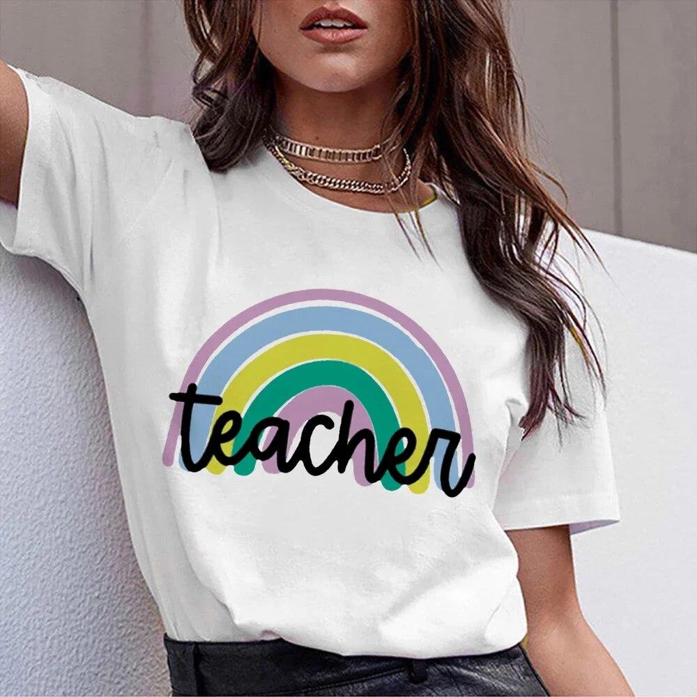 T Shirt For Women 2024 Printed Rainbow Teacher Casual Gift Harajuku Tee Shirts Lady Summer Short Sleeve Tops FeUnisex Unisex Tshirt